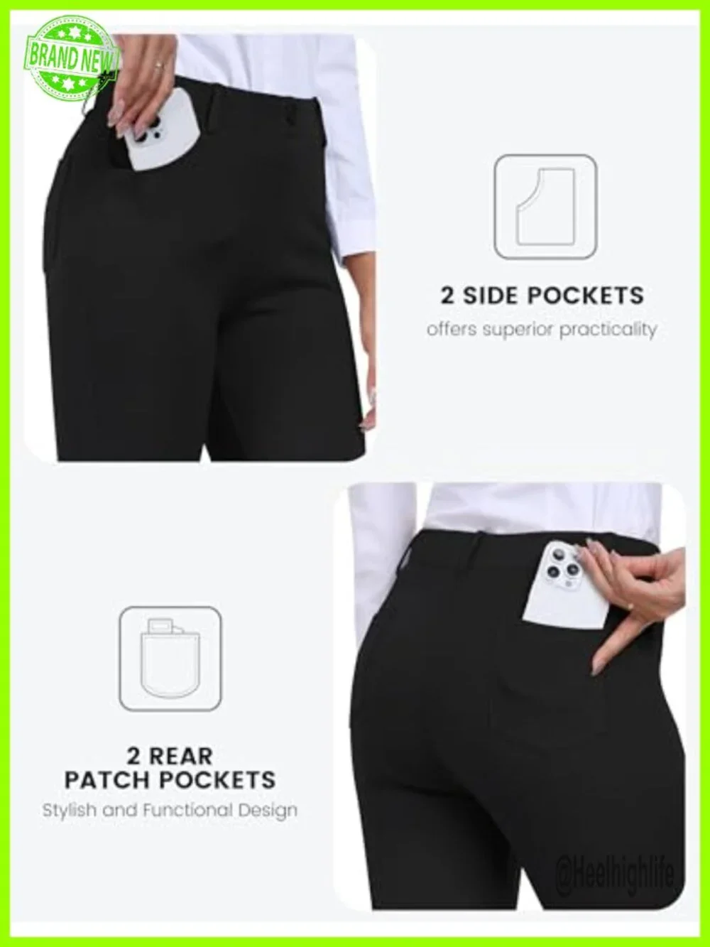 Stretch Capri Pants with Pockets Pull On Elastic Waist